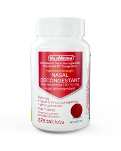 ValuMeds Nasal Decongestant PE (225 Tablets) Non-Drowsy | Phenylephrine HCl 10mg to Relieve Sinus Pressure | Comparable to Sudafed PE Congestion