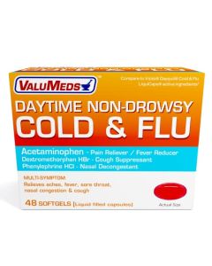 ValuMeds Non-Drowsy Cold & Flu Medicine for Adults (48 Softgels) | Multi-Symptom Relief for Severe Congestion, Headache, Sore Throat, Aches and Pains, Fever | Compare to Dayquil
