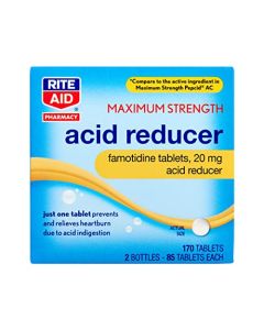 Rite Aid Acid Reducer, Maximum Strength Famotidine Tablets, 20 mg - 2 Bottles, 85 Count Each (170 Count Total) | Heartburn Relief | Acid Reflux | Antacid Chews & Tablets, Heartburn Chews & Tablets