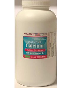 Oyster Shell Calcium 500 mg + Vitamin D Supplement - 1,000 Tablets