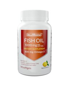 ValuMeds Fish Oil 1000 mg Omega-3 300 mg Supplement 145 Softgels | Natural Lemon Flavor | Heart, Brain & Joint Health Support