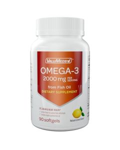 ValuMeds Omega-3 2000 mg Fish Oil Supplement 90 Softgels | Comprehensive Heart, Brain, and Joint Health Support | Natural Lemon Flavor