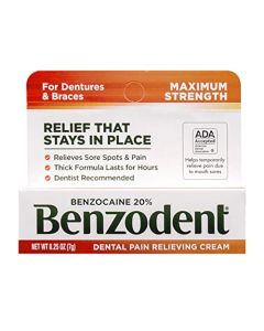 Benzodent Dental Pain Relieving Cream for Dentures and Braces, 0.25 oz tube