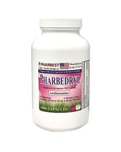 PHARBEST Diphenhydramine HCI 25 Mg Allergy Medicine and Antihistamine- 1000 Capsules #2629