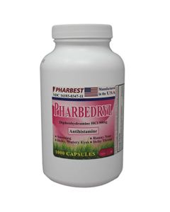 Wonder Laboratories Pharbedryl Diphenhydramine HCI 50 Mg Allergy Medicine and Antihistamine y - 1000 Capsules #3639