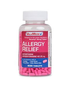ValuMeds Allergy Medicine Antihistamine, Diphenhydramine HCl 25 mg, 600 Tablets | Compare to Benadryl for Children and Adults | Relieve Itchy Eyes, Runny Nose, Sneezing
